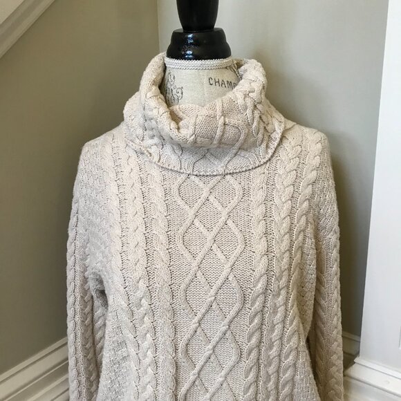 Burgess Cable Knit Fisherman Sweater Womens Small Cream Turtleneck Long Sleeve - Picture 3 of 12